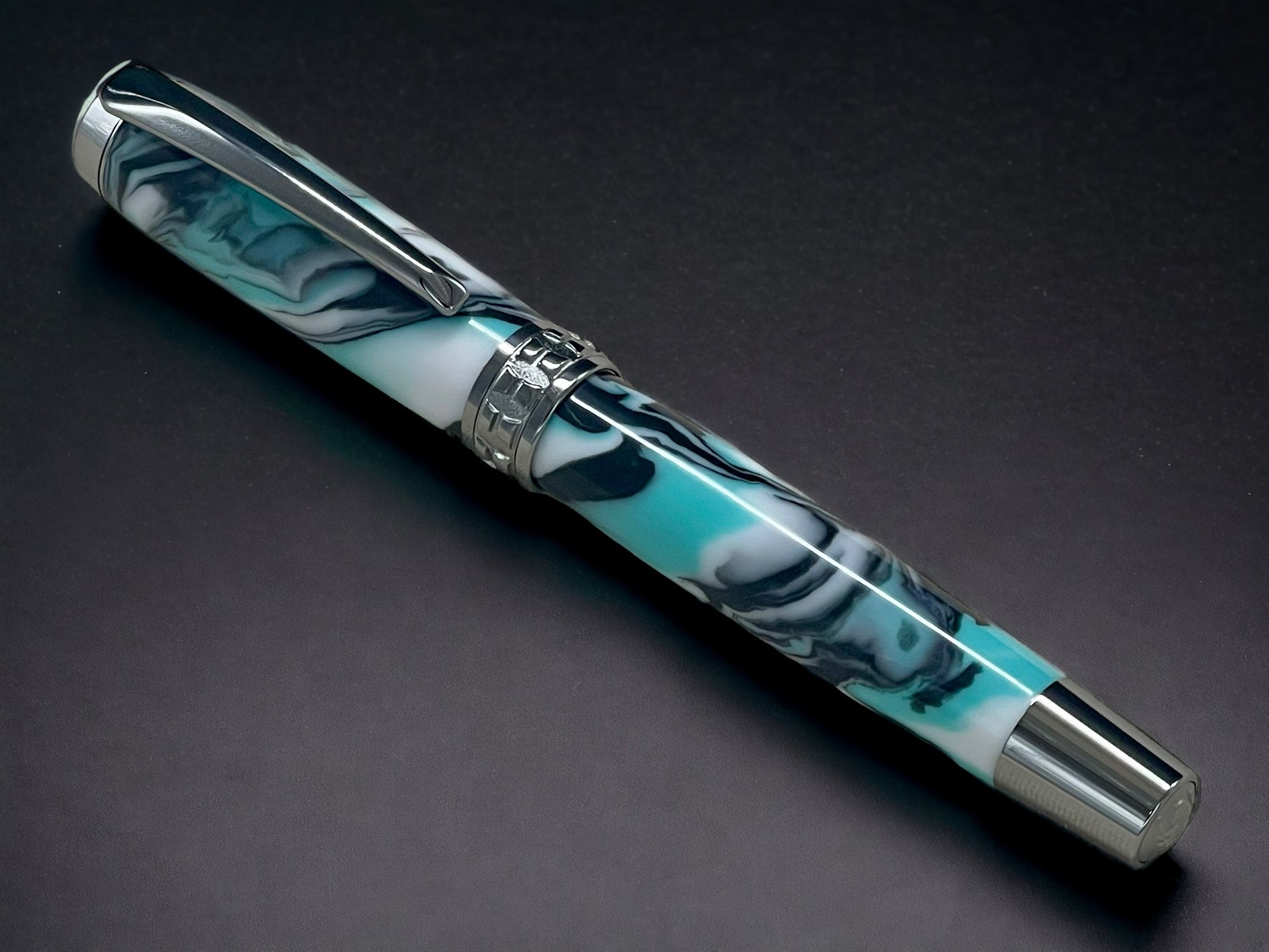 Elegant Swirl,  One of a Kind Black Titanium Handmade Fountain Pen. Artisan Rare & Completely Custom, Handcrafted in Colorado, USA. - HighlanderPen