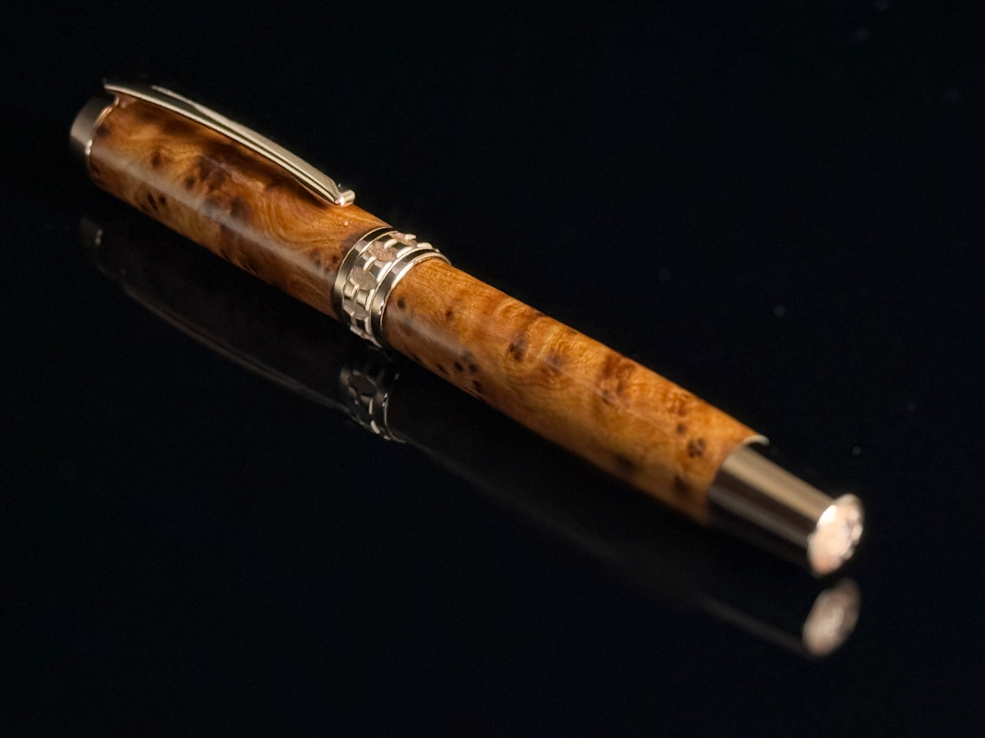 Thuya Burl Wood | Red Gold Rollerball Pen | Highlander Rare Wood Pen Collection