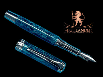 Elegant "Galactic Teal" Handcrafted Black Titanium Fountain Pen. One of a Kind. Handmade in Colorado. Ink, Converter, Sleeve & Box Included. - HighlanderPen