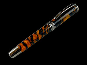 Black Titanium “Tangerine Zebra” Handmade Rollerball Pen. One of a Kind. Handcrafted in CO. Ink, Box & Sleeve Included, by Highlander Pen. [ML-RB-1207-02]