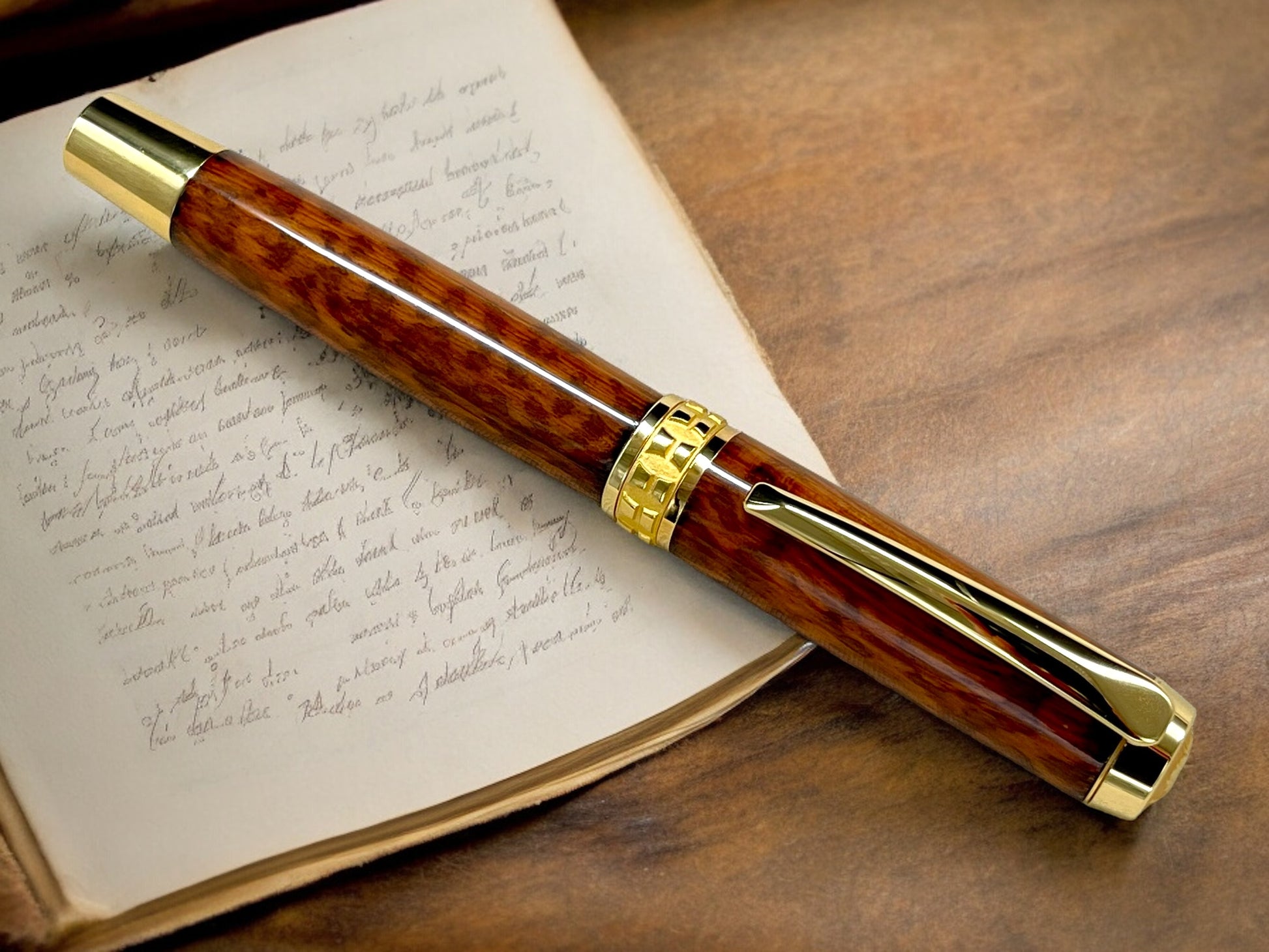 Exotic Rare Snakewood, Gold Rollerball Pen, Artisan Handcrafted Writing Instrument. Handmade Custom in Colorado. One of a Kind. - HighlanderPen