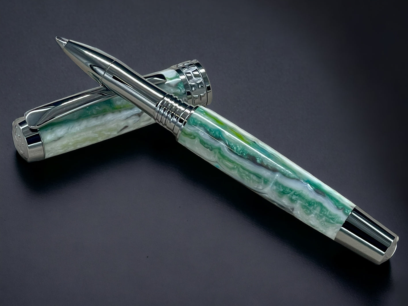 Wintergreen, One of a Kind, Handmade Custom Black Titanium Rollerball Pen. Artisan Rare & Unique, Completely Handcrafted in Colorado, USA. - HighlanderPen