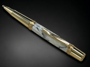 White and Black Marble, One of a Kind, Gold, Pearlescent Acrylic Ballpoint Pen. Custom Handcrafted, Artisan Rare, Handmade in Colorado. - HighlanderPen