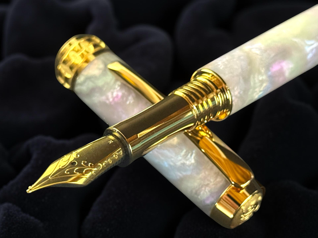 Handcrafted "Black Opal" Gold Fountain Pen by Highlander.  Perfect For Collectors and Writing Enthusiasts