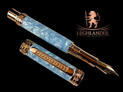 Edinburg Rose Gold “Stratus” Handmade Fountain Pen. Ink, Converter, Pen Sleeve & Box Included. Handcrafted by Highlander Pen in CO. [ML-FP-1210-02]