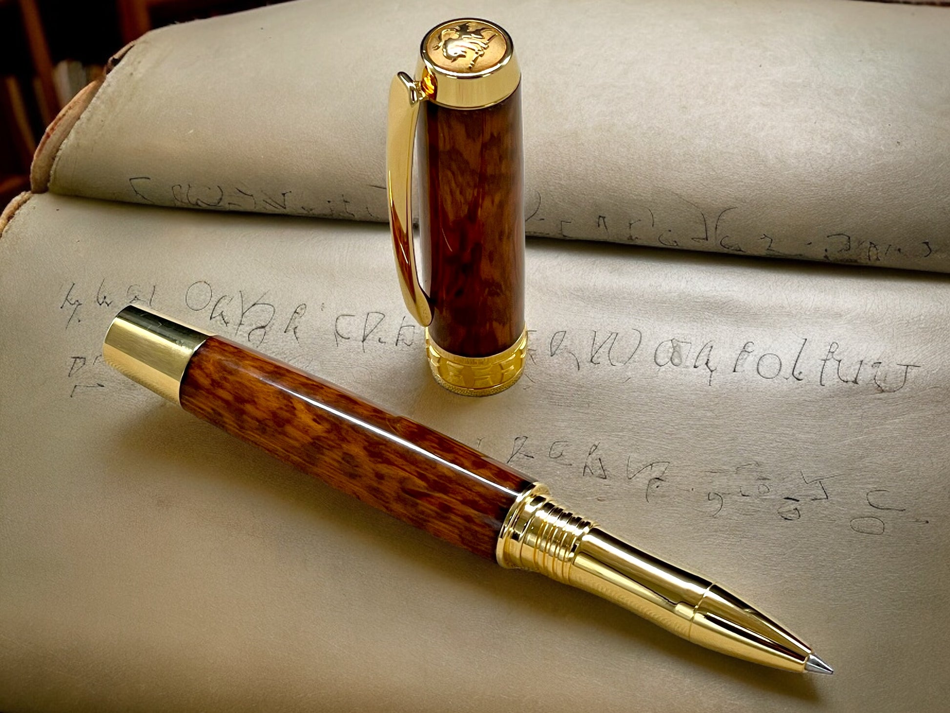 Exotic Rare Snakewood, Gold Rollerball Pen, Artisan Handcrafted Writing Instrument. Handmade Custom in Colorado. One of a Kind. - HighlanderPen