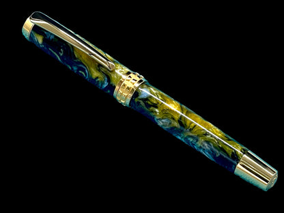 Handcrafted Luxury Gold Rollerball Pen, One of a Kind, Handmade in Colorado with Premium Hardware. Ink, Velvet Sleeve, and Pen Box Included. - HighlanderPen