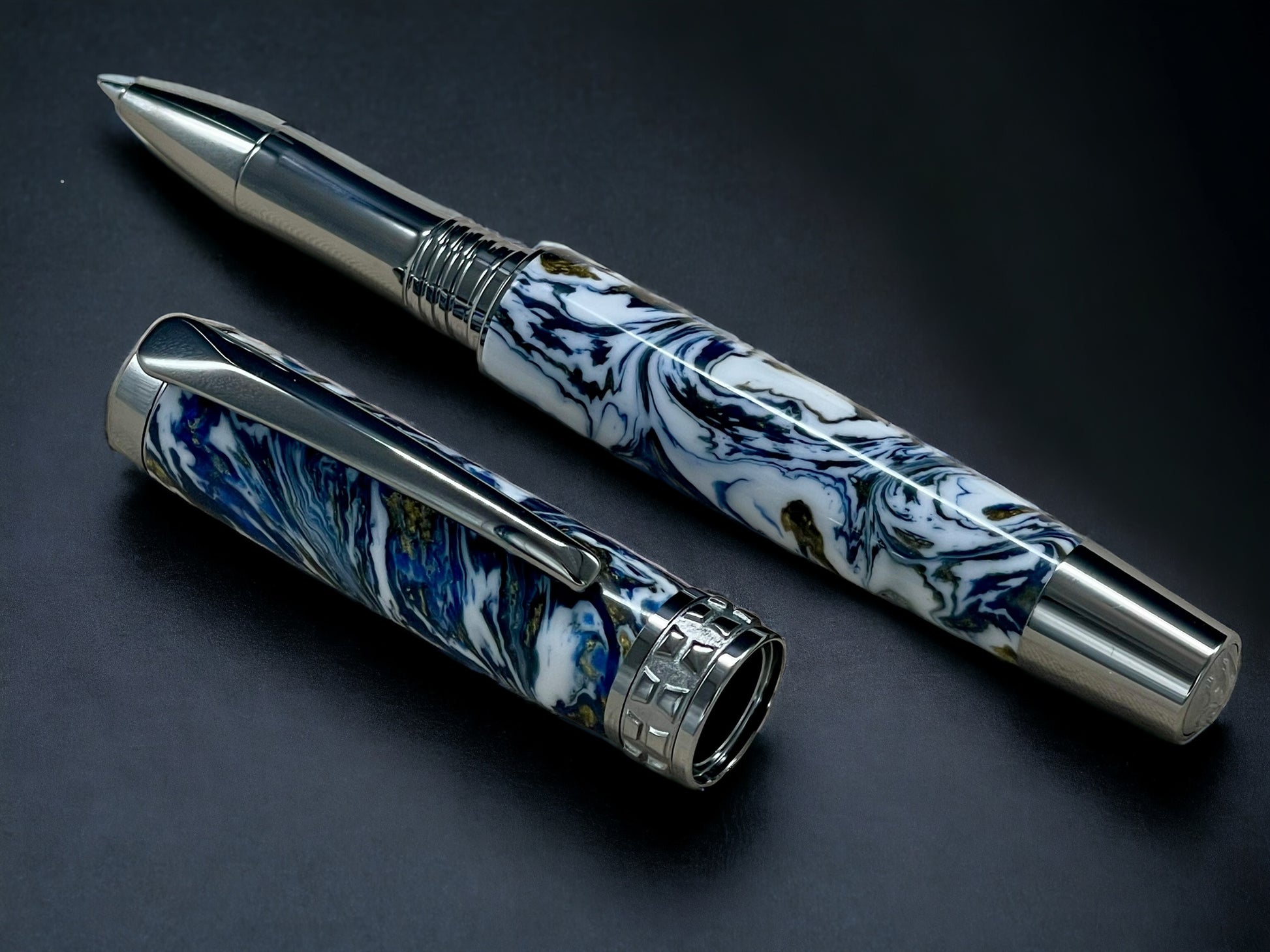 Ming Dynasty, One of a Kind, Handmade Custom Black Titanium Rollerball Pen. Artisan Rare & Unique, Completely Handcrafted in Colorado, USA. - HighlanderPen