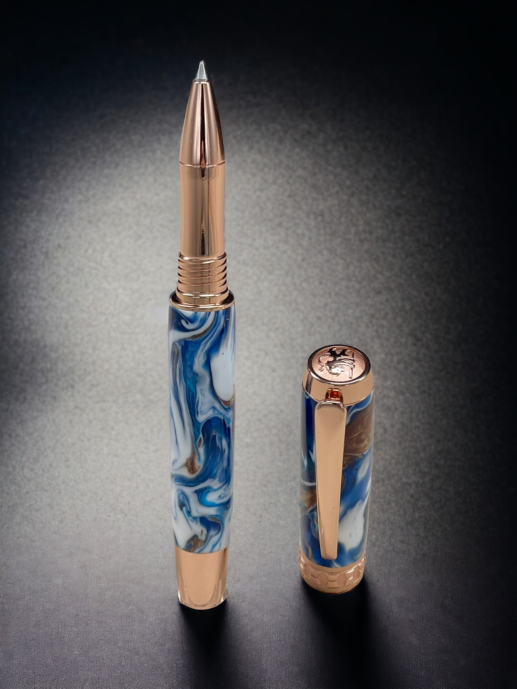 “Copper Waterfall” Rose Gold Acrylic Rollerball Pen, Artisan Handcrafted Writing Instrument. Handmade Custom in Colorado. One of a Kind. - HighlanderPen