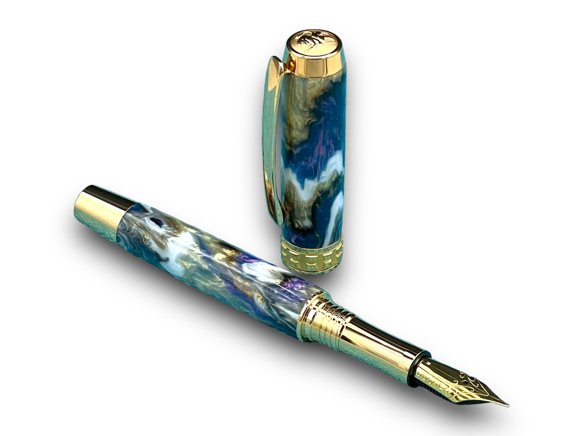 Elegant “Purple and Gold” Handcrafted Luxury Gold Fountain Pen, One of a Kind, Handmade in Colorado. Ink, Converter, Sleeve, & Box Included. - HighlanderPen