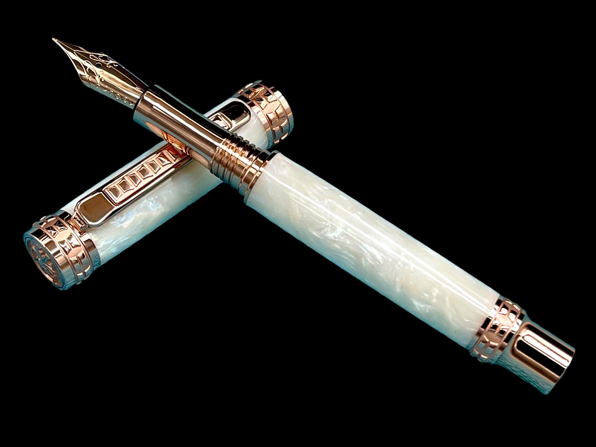 Highlander Edinburgh “Pearly Opal” Rose Gold Fountain Pen, One of a Kind, Handcrafted in CO. Ink, Converter, Pen Sleeve, & Box Included. - HighlanderPen