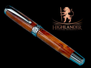 Exotic Thuya Burl Wood Highlander Black Titanium Fountain Pen, Artisan Handcrafted Writing Instrument. Converter, Ink, Sleeve & Box Included (ML-FP-0926-01) - HighlanderPen