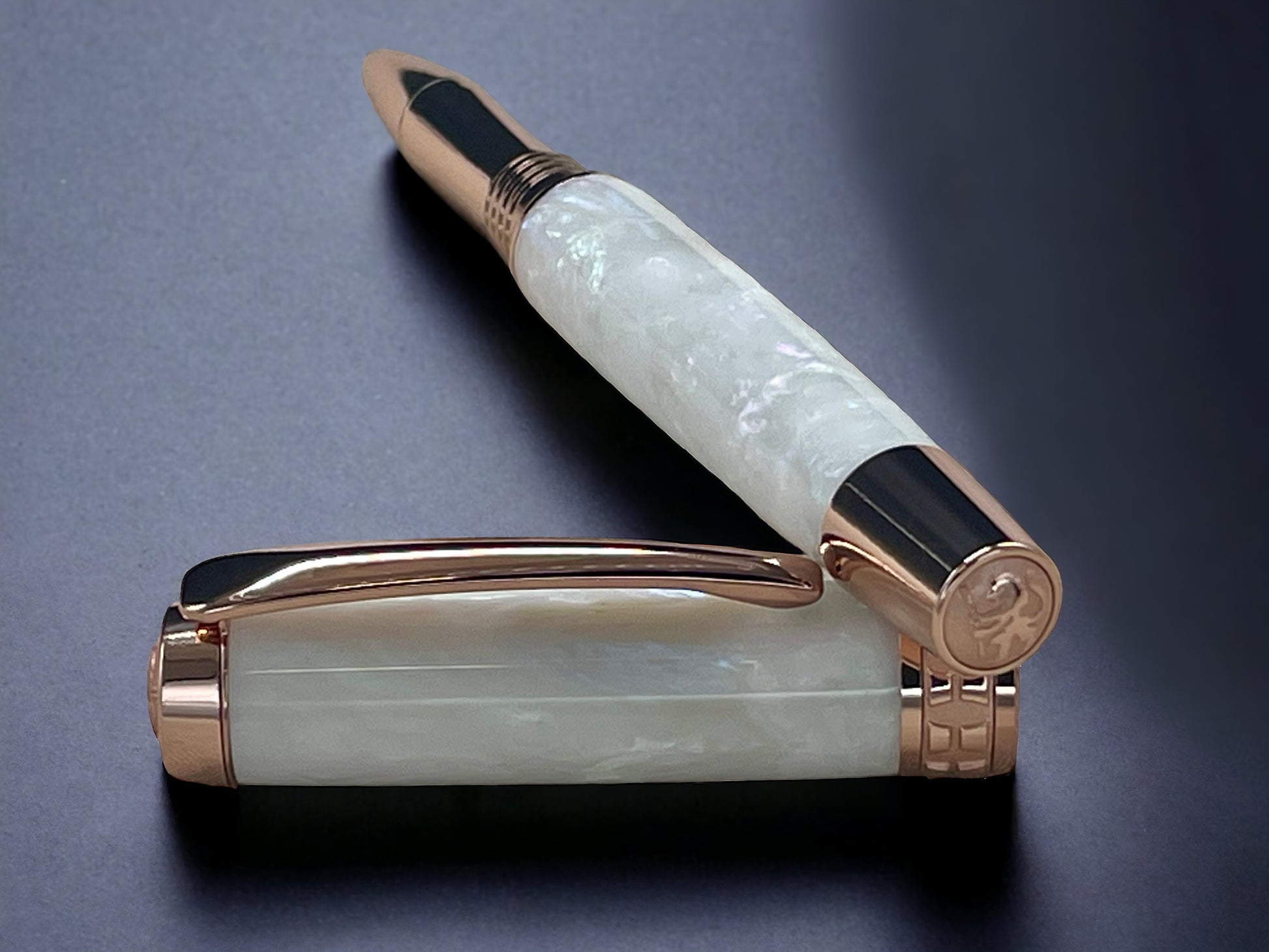 “Pearly Opal Acrylic” One of a Kind Rose Gold, Handmade Custom Rollerball Pen. Artisan Rare & Unique, Completely Handcrafted  in Co, USA - HighlanderPen