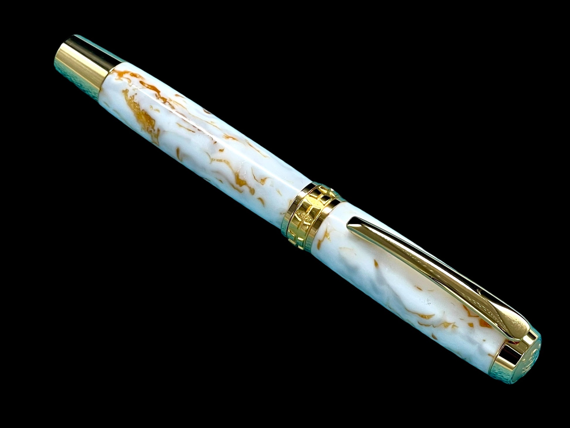 Elegant “Ivory and Gold” Handcrafted Luxury Gold Fountain Pen, One of a Kind, Handmade in Colorado. Ink, Converter, Sleeve, & Box Included. - HighlanderPen