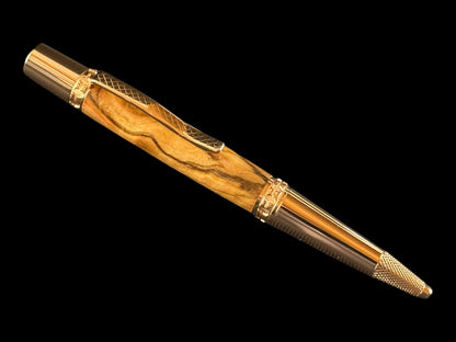 Exotic Bethlehem Olivewood | Handmade Red Gold Highlander Ballpoint Pen