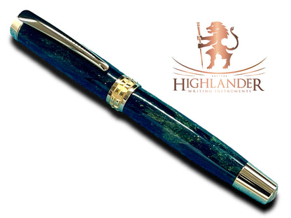 Elegant “Northern Lights” Handcrafted Gold Rollerball Pen, One of a Kind, Handmade in Colorado. Ink, Velvet Sleeve, and Pen Box Included. - HighlanderPen