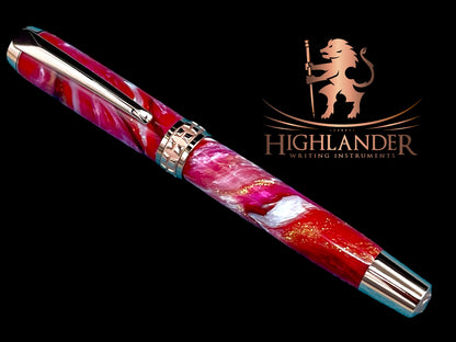 Highlander~Rose Gold Handmade Fountain Pen, One of a Kind Writing Instrument, Handcrafted in CO. Ink, Converter, Pen Sleeve & Box Included. (ML-FP-0925-02) - HighlanderPen