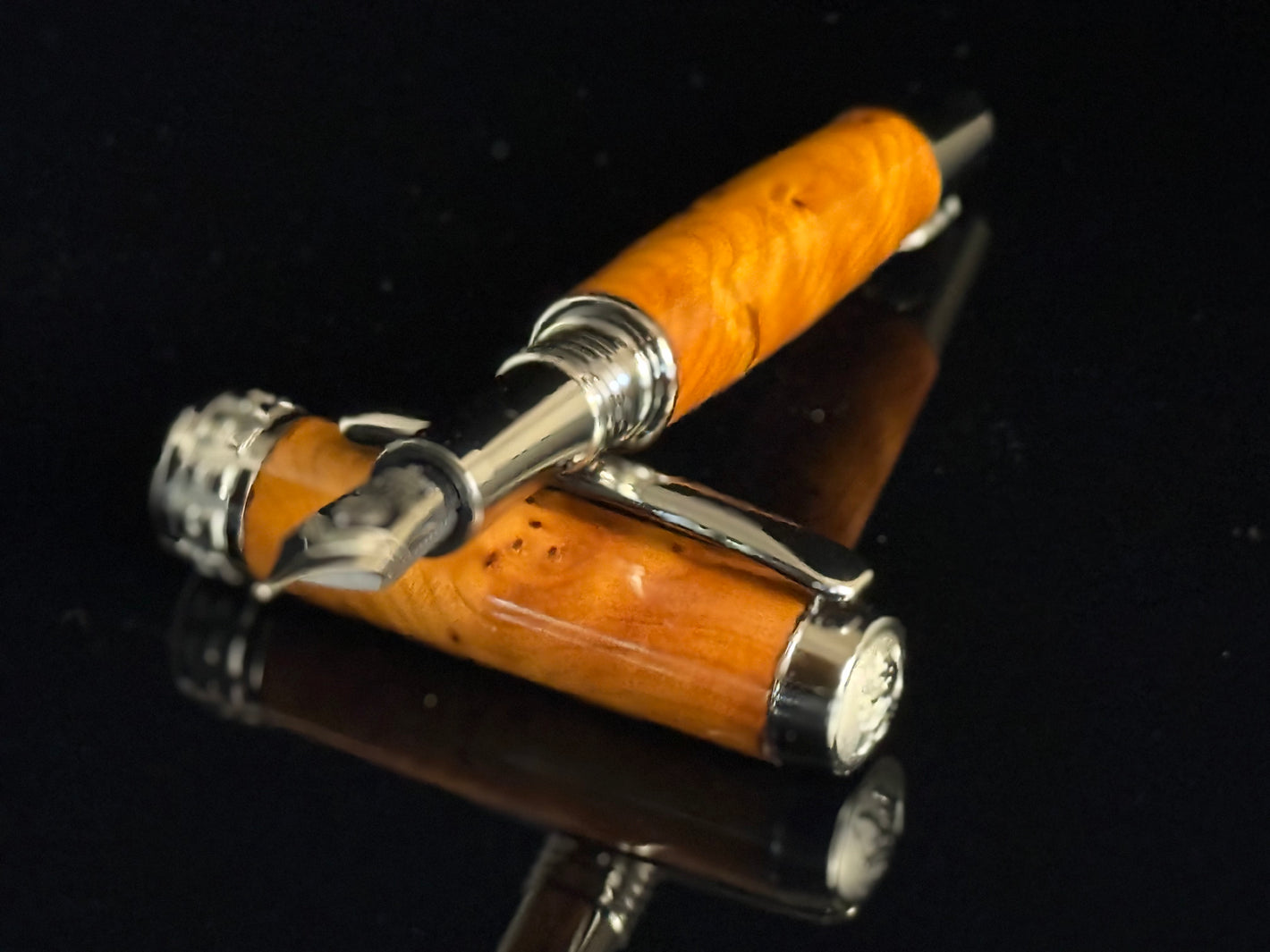 Thuya Burl Wood | Black Titanium Fountain Pen | Highlander Rare Wood Pen Collection