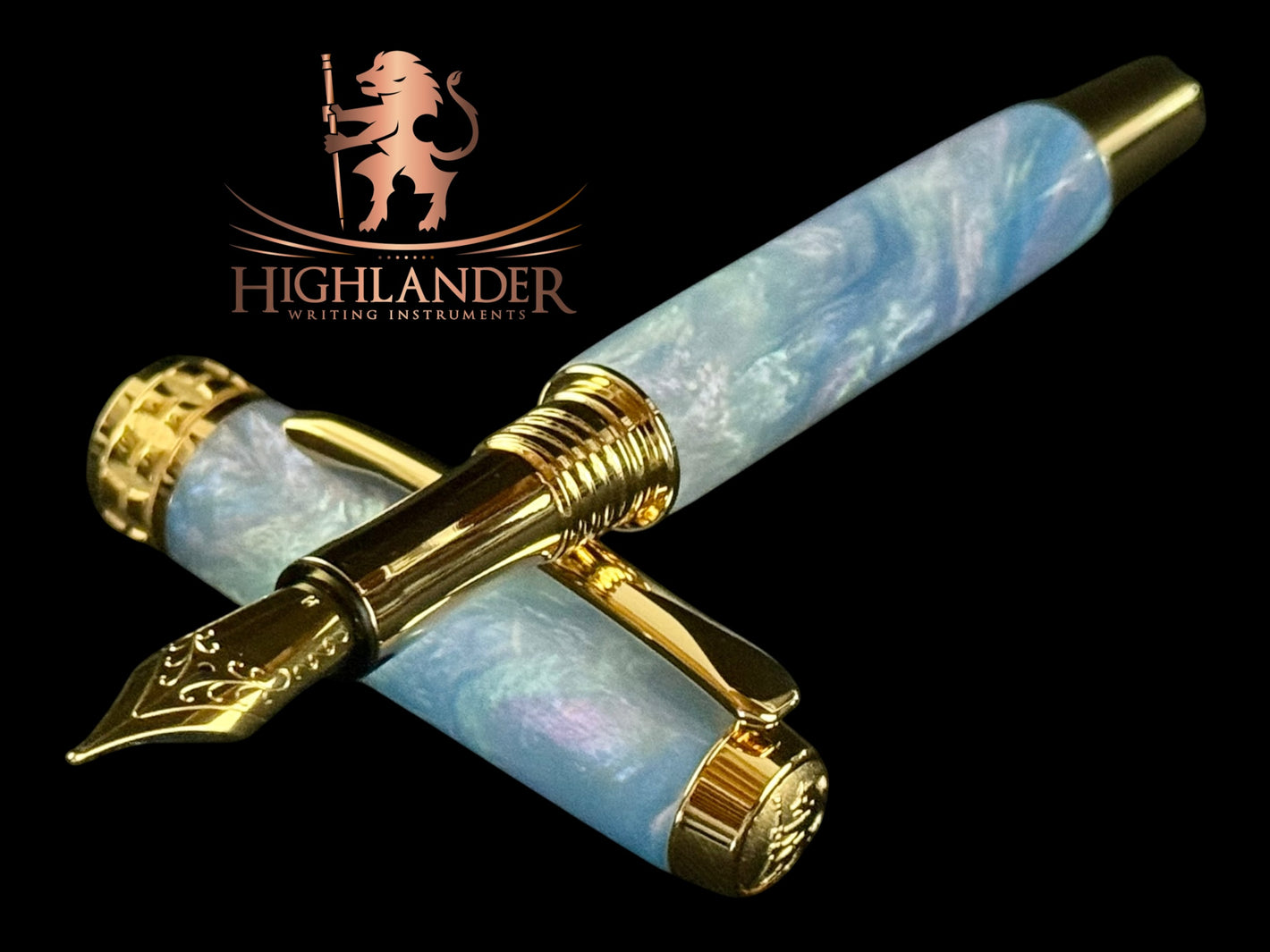 Sapphire Opal | Gold Fountain Pen | Highlander Collection