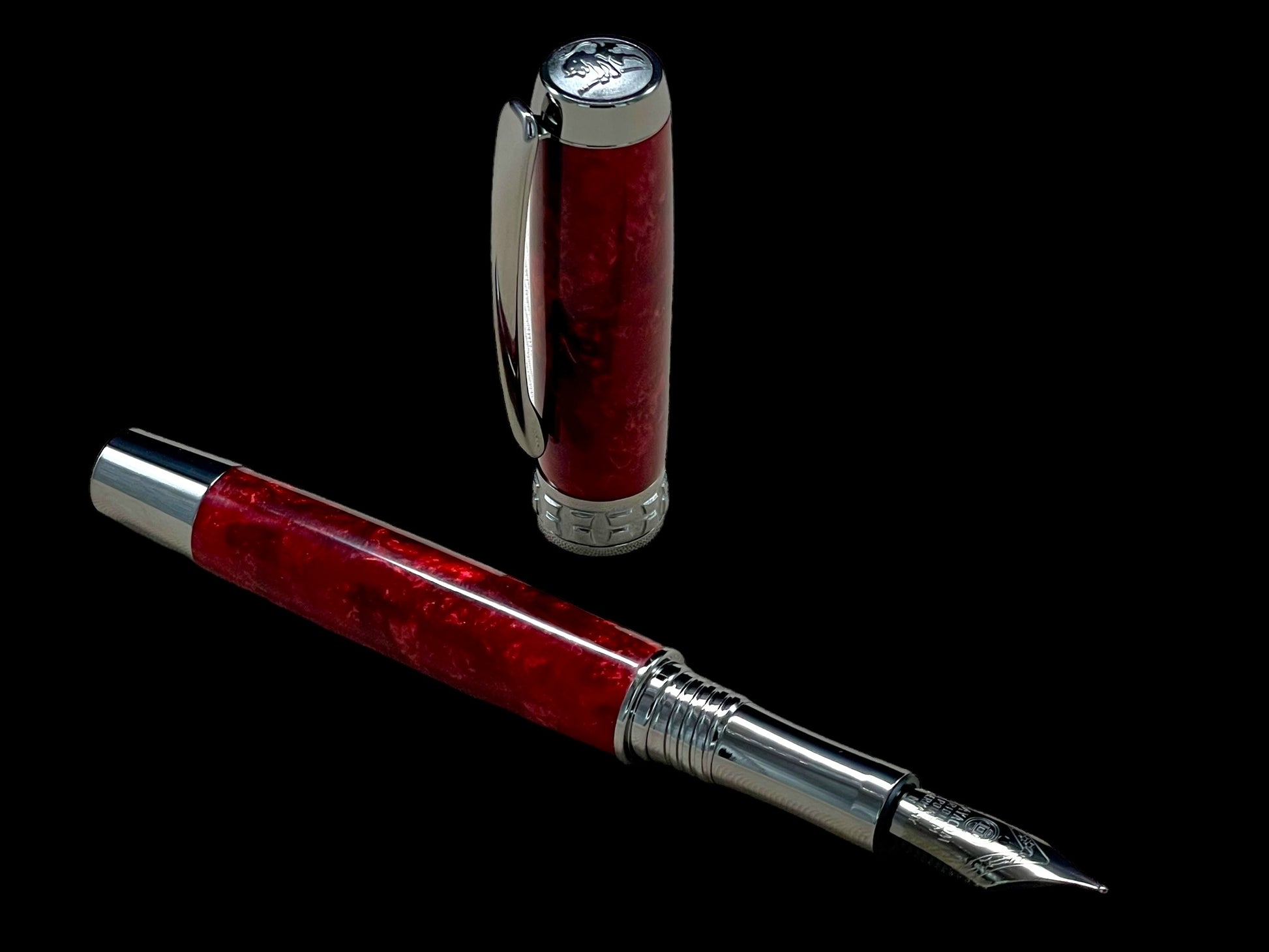 Elegant "Akai Red" Black Titanium Fountain Pen, Artisan Handcrafted Writing Instrument. Simple to Use. Custom Handmade in Colorado. - HighlanderPen