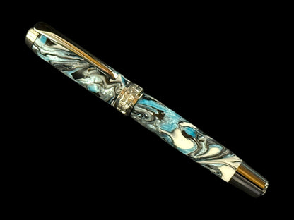 Striking "Icelandic Waterfall" Black Titanium Rollerball Pen - Memorable Handmade Gift