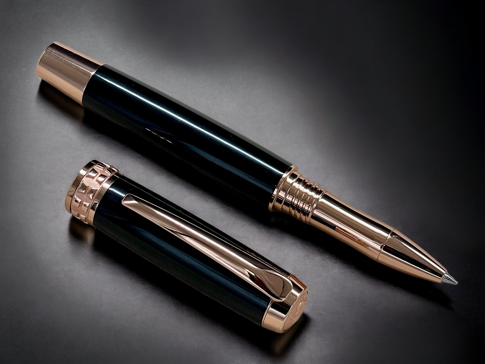 Exotic Gaboon Ebony, One of a Kind, Rose Gold, Handmade Custom Wood Rollerball Pen. Artisan Rare & Unique, Completely Handcrafted  in Co, US - HighlanderPen