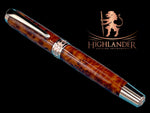 Exotic Thuya Burl Wood~Highlander Rose Gold Rollerball Pen, Artisan Handcrafted Writing Instrument. One of a Kind, with Box, Sleeve, & Ink. (ML-RB-0926-01) - HighlanderPen