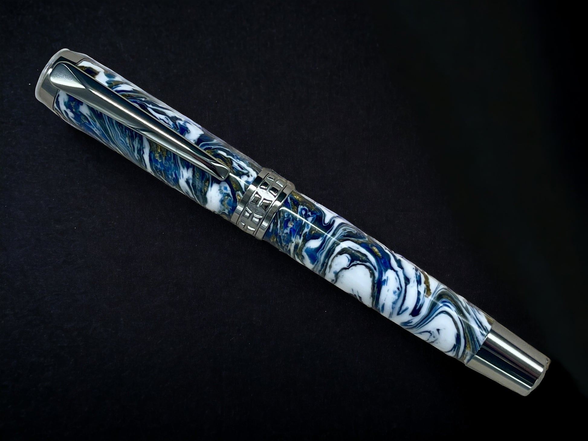 Ming Dynasty, One of a Kind, Handmade Custom Black Titanium Rollerball Pen. Artisan Rare & Unique, Completely Handcrafted in Colorado, USA. - HighlanderPen