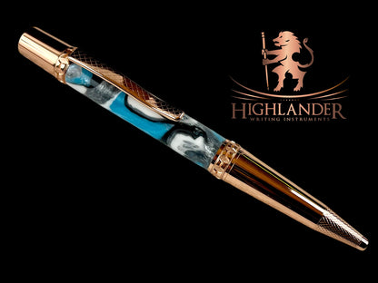 Red Gold "Cumulus" Handmade Glasgow Ballpoint Pen. One of a Kind, Handcrafted by Highlander Pen in CO. Box, Ink, & Sleeve Included. [ML-BP-1216-03]