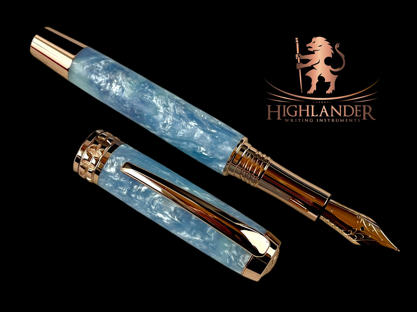 Rose Gold “Stratus” Handmade Fountain Pen, One of a Kind, Handcrafted in CO by Highlander Pen. Ink, Converter, Pen Sleeve & Box Included. [ML-FP-1209-01]