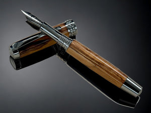 “Bethlehem Olivewood” Black Titanium Fountain Pen, Artisan Handcrafted Writing Instrument. Simple to Use. Handmade with Custom Hardware in CO. - HighlanderPen