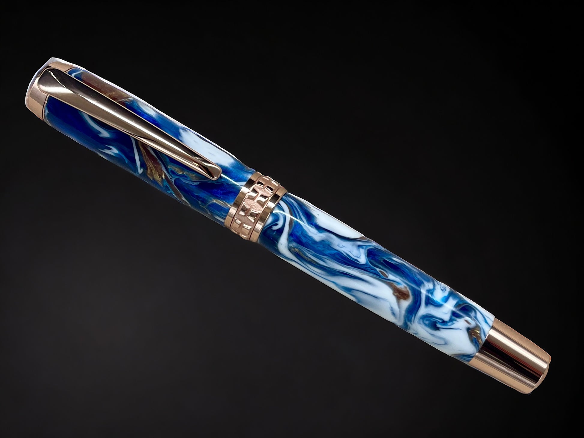 “Copper Waterfall” Rose Gold Acrylic Rollerball Pen, Artisan Handcrafted Writing Instrument. Handmade Custom in Colorado. One of a Kind. - HighlanderPen