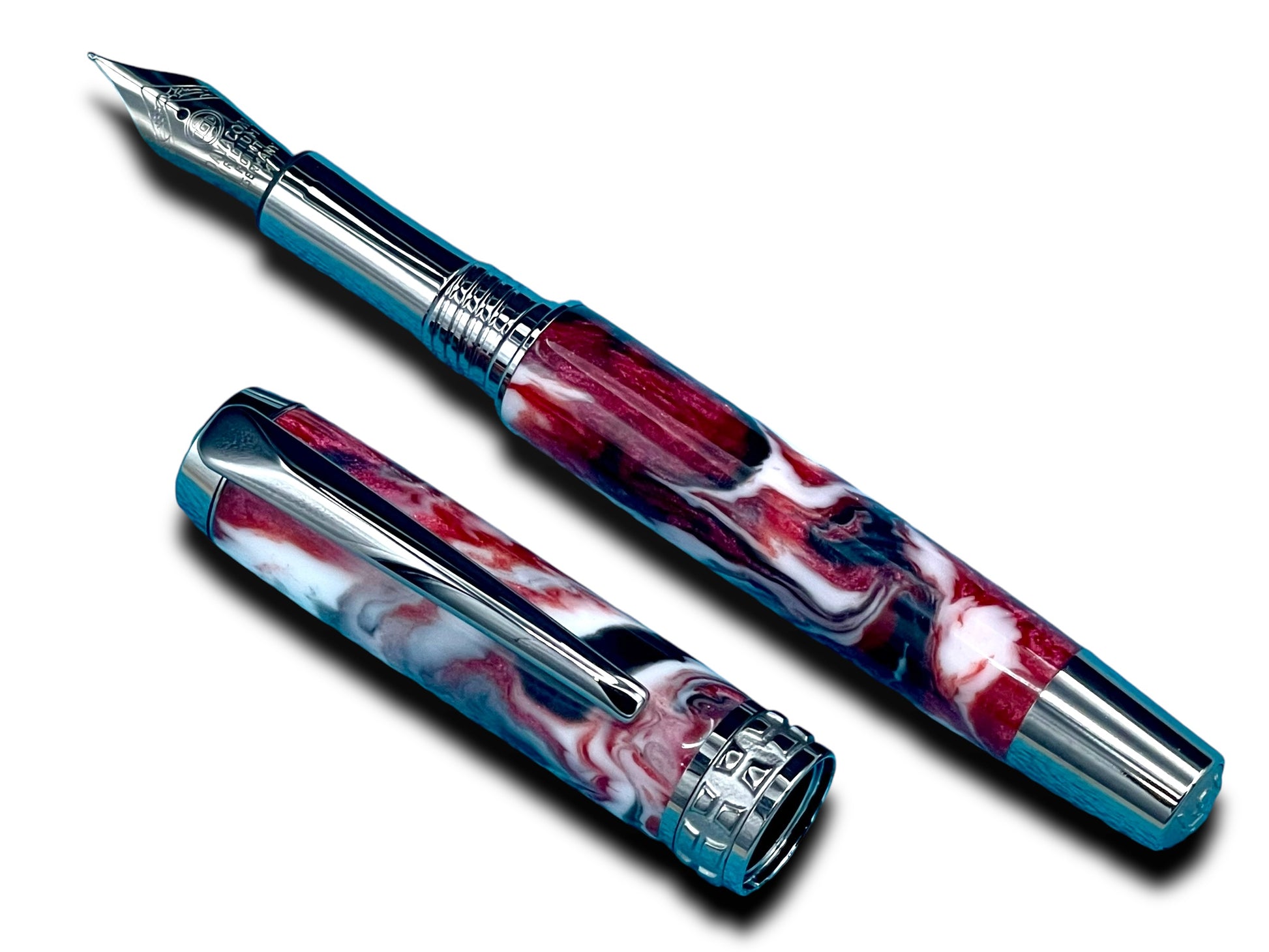 Elegant “Red Black Swirl” Black Titanium Fountain Pen, Artisan Handcrafted Writing Instrument. Converter, Ink, Sleeve & Box Included. - HighlanderPen