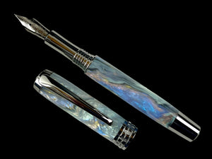 Black Titanium Handmade Fountain Pen, “Black Opal” Handcrafted in Colorado. Ink, Converter, Box & Sleeve Included. By Highlander Pen. [ML-FP-1120-01]