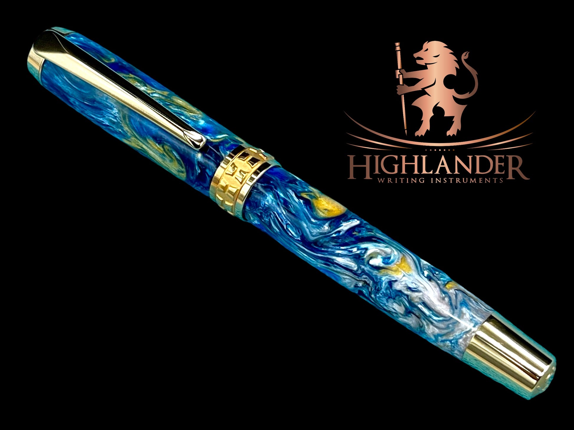 Highlander~Handmade Luxury Gold Fountain Pen, One of a Kind Writing Instrument, Handcrafted in CO. Ink, Converter, Sleeve, & Box Included. (ML-FP-0925-01) - HighlanderPen