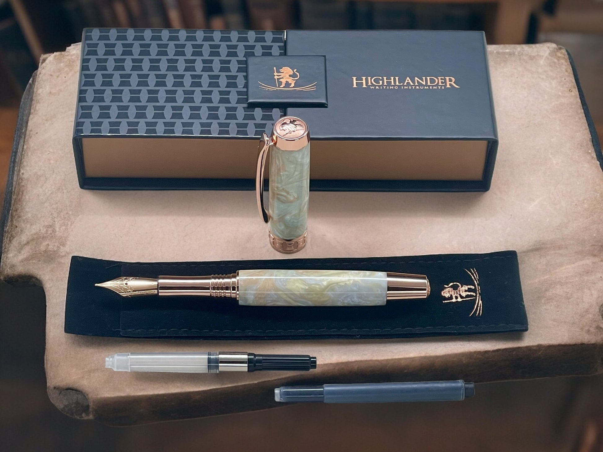 Elegant Pastel Opal Rose Gold Fountain Pen, Artisan Handcrafted Writing Instrument. Simple to Use. Handmade Custom in CO USA. One of a Kind - HighlanderPen