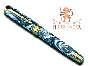 Timeless “Imperial Black” Handcrafted Gold Rollerball Pen, One of a Kind, Handmade in Colorado. Ink, Velvet Sleeve, and Pen Box Included. - HighlanderPen