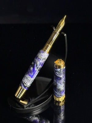 Zeus | Gold Fountain Pen | Purple Silver Resin | Handcrafted by Highlander