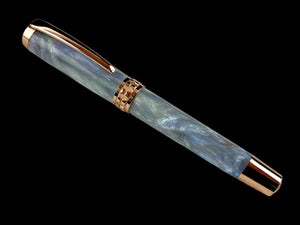 Rose Gold “Black Opal” Handmade Fountain Pen, One of a Kind, Handcrafted in CO by Highlander Pen. Ink, Converter, Pen Sleeve & Box Included. [ML-FP-1212-02]