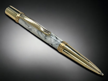 White and Black Marble, One of a Kind, Gold, Pearlescent Acrylic Ballpoint Pen. Custom Handcrafted, Artisan Rare, Handmade in Colorado. - HighlanderPen