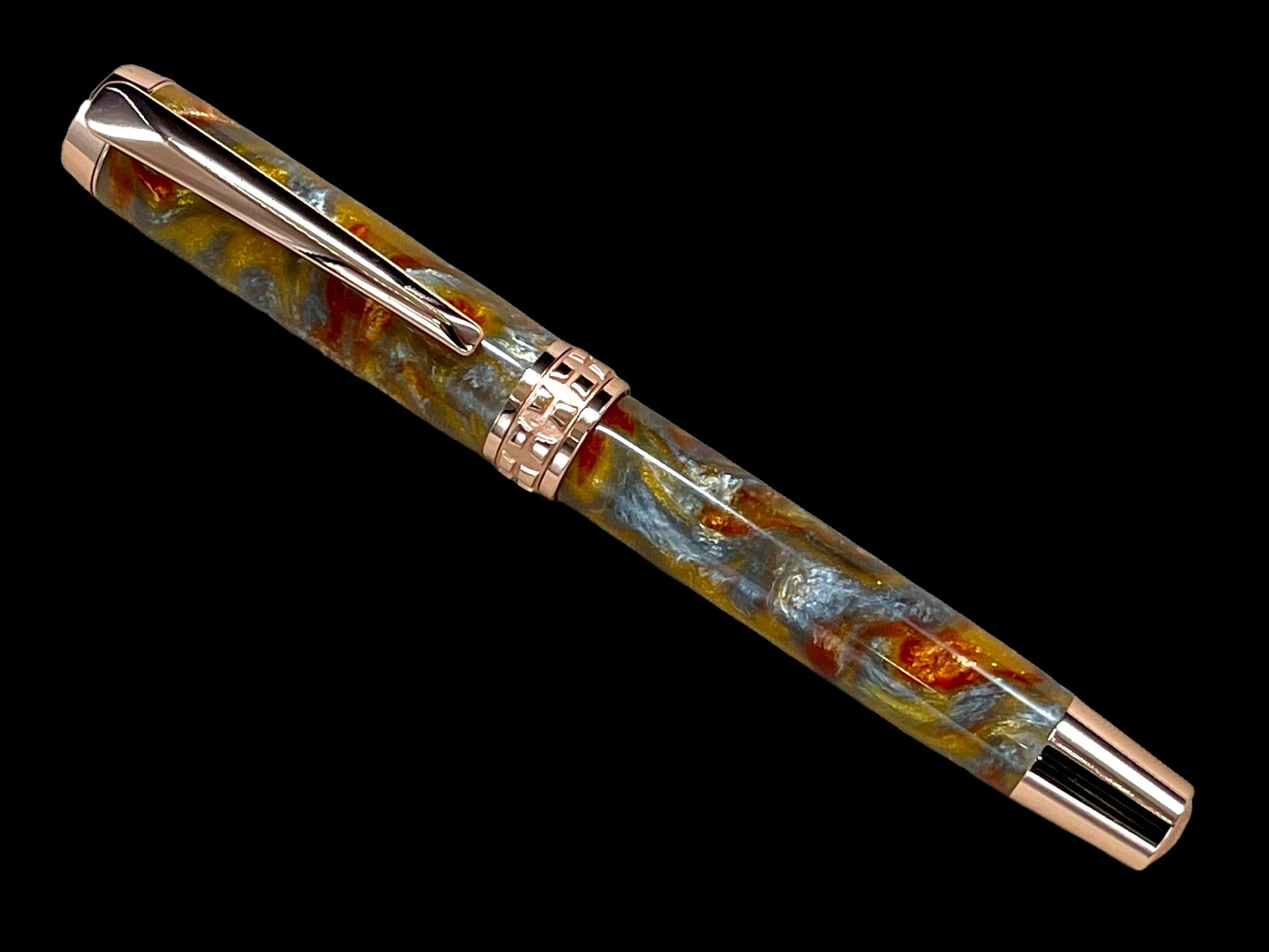 Striking “Molten Metals” Rose Gold Acrylic Rollerball Pen, Artisan Handcrafted Writing Instrument. Handmade Custom in CO USA. One of a Kind. - HighlanderPen