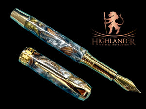 Striking “Molten Metals” Handcrafted Luxury Gold Fountain Pen, One of a Kind, Handmade in Colorado. Ink, Converter, Sleeve, & Box Included. - HighlanderPen