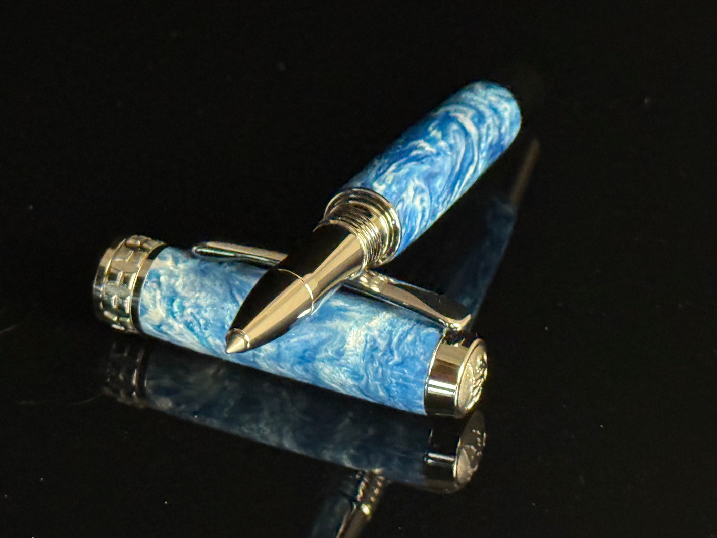 Handcrafted “Ice Baron” Black Titanium Rollerball Pen by Highlander. Ready to Rule Your Desk