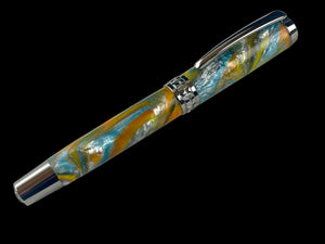 Black Titanium “Beachside” Handmade Rollerball Pen. One of a Kind. Handcrafted in CO. Ink, Box & Sleeve Included, by Highlander Pen. [ML-RB-1212-01]