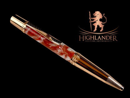 Rose Gold "Peppermint" Handmade Glasgow Ballpoint Pen. One of a Kind, Handcrafted by Highlander Pen in CO. Box, Ink, & Sleeve Included. [ML-BP-1202-01]