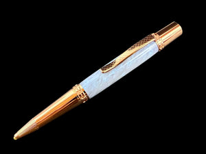 Handcrafted “Iridescent Blue Pearl” Red Gold Ballpoint Pen