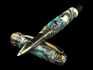 Striking "Icelandic Waterfall" Black Titanium Rollerball Pen - Memorable Handmade Gift