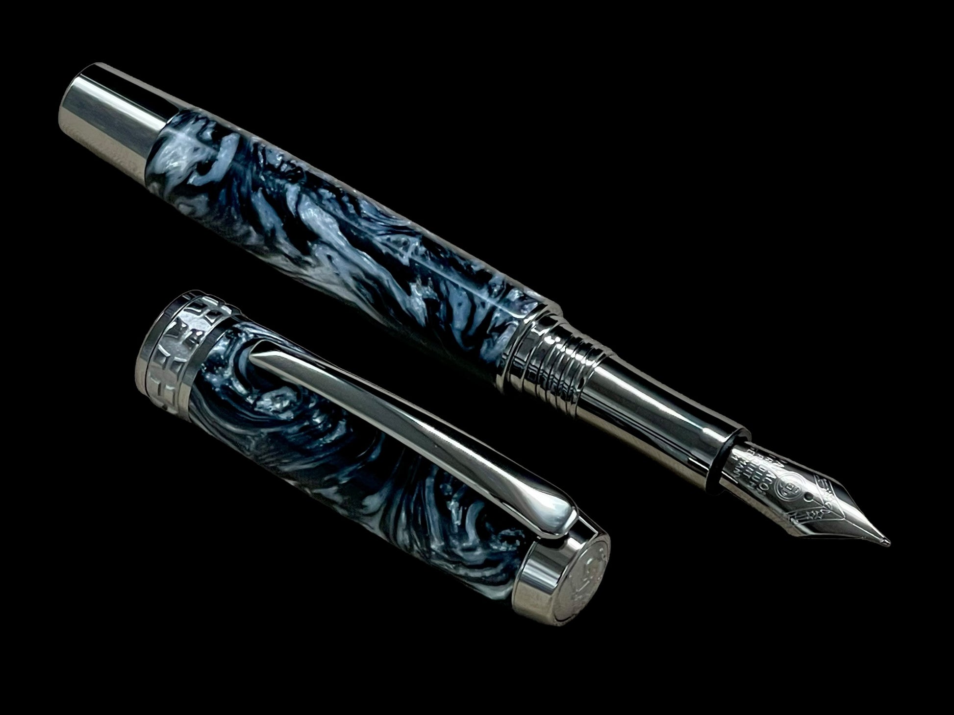 “Black And Pearl” Black Titanium Fountain Pen, Artisan Handcrafted Writing Instrument. Simple to Use. Handmade with Custom Hardware in Colorado. One of a Kind. - HighlanderPen