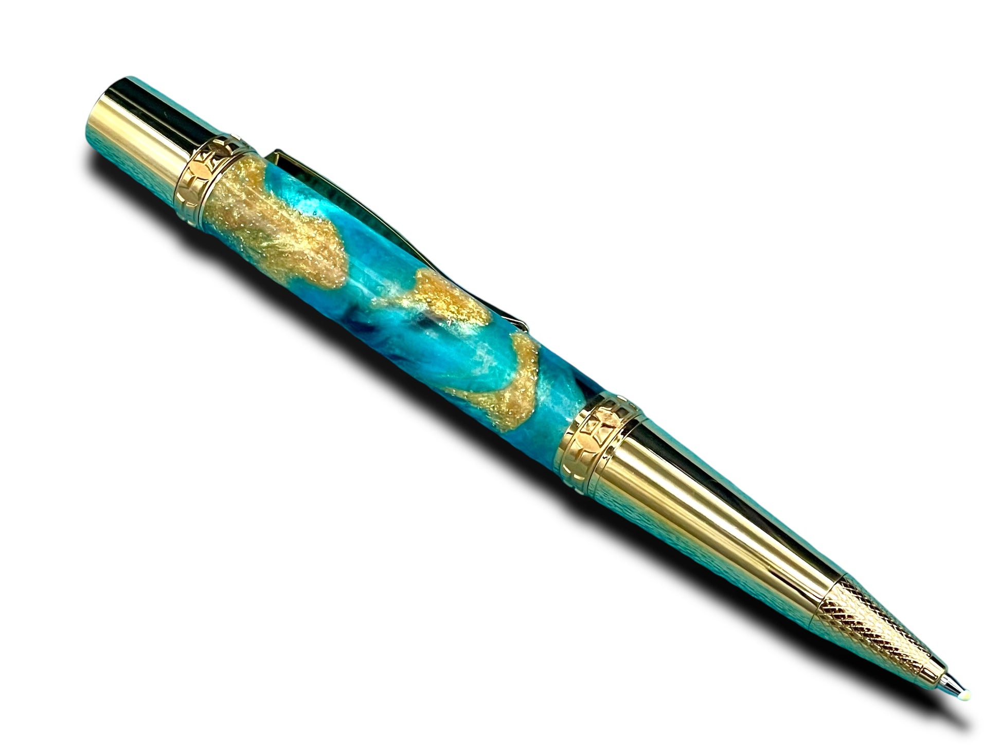 Elegant Gold Ballpoint Pen, Artisan Handcrafted Writing Instrument. Handmade Custom in CO. One of a Kind, Ink, Sleeve, & Box Included. - HighlanderPen