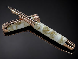 “Gold Marble”, One of a Kind, Rose Gold, Handmade Custom Acrylic Fountain Pen. Artisan Rare & Unique, Completely Handcrafted in Colorado, USA - HighlanderPen